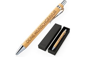 MAJVI Personalised High Quality Wooden Ballpoint Pen with Engraving - Sustainable Wooden Pen - Gift for Teachers, Colleagues, Graduation, Father's Day - Elegant Engraving Pen with Desired Text (Bamboo)