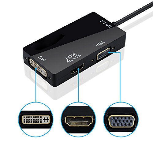 VicTsing 4Kx2K 3 in 1 Mini Displayport DP 1.2 auf HDMI DVI VGA Kabel Adapter Konverter für Apple MacBook, MacBook Air, MacBook Pro, iMac, Mac mini, Microsoft- Schwarz - 4