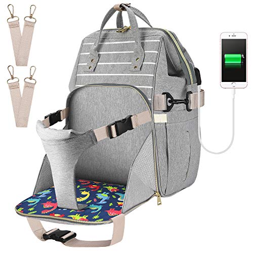 CeeKii Mochilas para Pañales, Bolsa de Pañales para Bebés, Bolso Carro Mamá Viajar Multifuncional Impermeable Asiento para niños Mochilas Carrito Bebe para Pañales y Biberones con USB Puerto