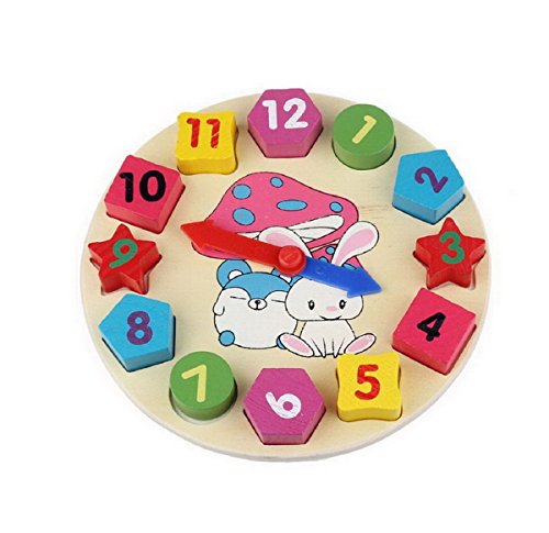 Preisvergleich Produktbild Ahatech Kinder Holz Geometrie Uhr Spielzeug