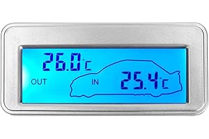 DIOCHE Termómetro Termómetro Plástico Plata (Carcasa) Coche Digital 12V Pantalla Lcd Termómetro de Sensibilidad para Interiores y Exteriores Medidor de Temperatura