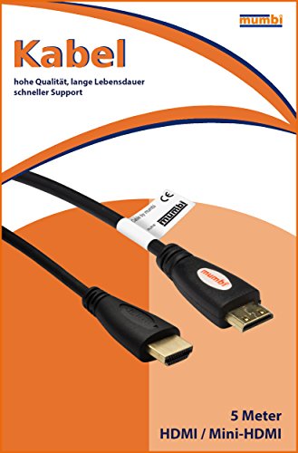 mumbi PREMIUM mini HDMI Kabel 1.3b 1080p Full HD / Mini HDMI C Stecker auf HDMI A Stecker – vergoldete Kontakte 5m - 2