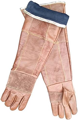 JZDCSCDNS Pet Anti-Biting Gloves Anti-Puncture Anti-Scratch Wear-Resistant Hand Protection Training Dogs Snapping Turtle Snake Stray Dog Bathe Manicure Injecting Cowhide Thicken Brown 60Cm
