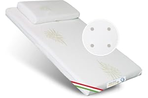 Kiby® Materasso e Cuscino Culla Next to Me 8CM (Cert. OEKO-TEX® & CERTIPUR™) in Aloe Vera, Sfoderabile e Lavabile, Compatibile Chicco Next2Me Cam Cullami Kinderkraft Brevi Cosleeping 83x50