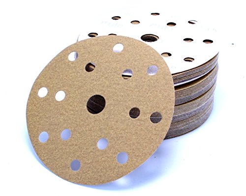 50 Stück 150 mm Exzenter Schleifscheiben P120 Körnung , 15 Loch, gold Film , Haft Klett Schleifpapier