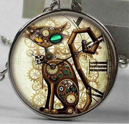 JMD Colgante de Gato Verde para Amantes de los Gatos Steampunk
