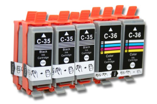 vhbw 10x kompatible Druckerpatrone Tintenpatrone Set für Canon PGI-35, PGI-35BK, CLI-36, CLI-36C.