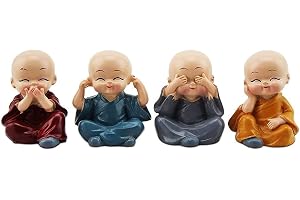 AMERTEER 4 pieces Small Resin Monk Statues for Ledge Desk Desktop Car Dashboard Decor Home Office Décor