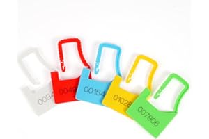 Flintronic Lot de 100 SCELLÉS DE SÉCURITÉ en plastique comme cadenas, numérotés consécutivement, avec code à barres, Joints, 5 couleurs