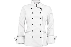 UNIFORMATES Langarm Kochmantel Jacke Uniform für Damen für Gastronomie, Bäcker und Kochprofis
