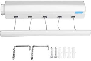 HERCHR Fil Linge Retractable, Etendoir Mural Extensible, étendage à Linge Mural,Fil a Linge Retractable,etendoir Linge,sechoir Linge Mural avec 5 Fils de 3,75 mètres,etendoir Linge Interieur Mural