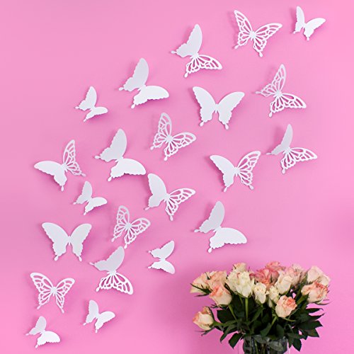 Wandkings 3D Schmetterlinge in WEIß mit Ornamenten / Muster, 12 STÜCK im Set mit Klebepunkten