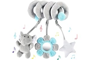 vocheer Jouets suspendus pour siège de voiture, berceau mobile, bébé en spirale jouets en peluche pour berceau, poussette, barre de siège de voiture, éléphant gris
