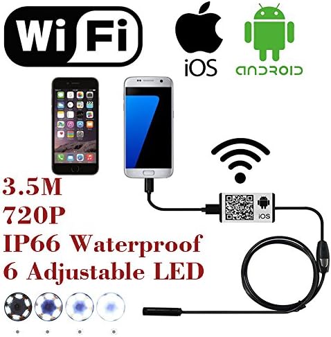 【Clearance】WiFi Wireless Digital Endoscope Borescope Snake Inspection Camera System for iphone iOS ipad Samsung Android Smartphone,6 led light,9mm,2 Megapixels,720P HD IP66 Waterproof by AttoPro-3.5M