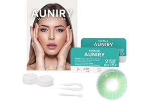 AUNIRY Lentilles Couleur Vert "EMERALD" Naturel : Kit Complet (2 Lentilles, Pince, Ventouse Et Étui), 12 Mois, Sans Correction, Sans Prescription, 0 Dioptrie et DIA 14.2mm | AUNIRY
