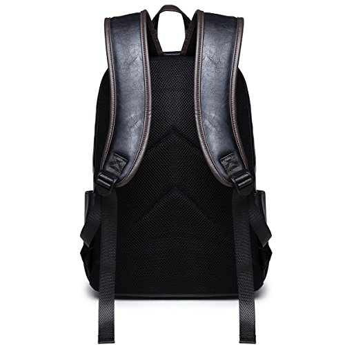 BAOSHA BP-11 Unisex Wasserdichter PU Leder Business Laptop Rucksäcke 14 Zoll Herren Damen Kunstleder College Studenten Schule Tasche School Backpack Daypack Schwarz - 4