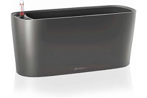 LECHUZA "DELTA 20 bordskrukor" planteringskruka med bevattningssystem, metallisk antracit, 40 x 15 x 18 cm