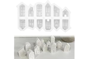 AUGESAK Silikonform Haus, Silikonformen Gießformen Häuser, 12 Stück Silikonform Mini Häuser, Silikon Gießform Häuschen, Giessformen Häuser, Gießformen Silikon Weihnachten, Gießform Krippe