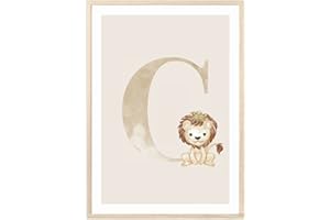 MeinBaby123® Póster de letras DIN A4, habitación de los niños y niñas,decoración para habitación de bebé,imágenes de habitación infantil,ideas de regalo para el nacimiento,inicial letra C (león,C)