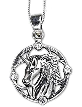 Anhänger Einhorn mit klaren Zirkonia Kristall Steinen 925er Silber Schmuck Einhornanhänger mit Kette Halskette...