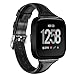 Produktbild iTerk für Fitbit Versa Bands, Slim Echt Leder Armband Ersatz Zubehör Fitness Gurt für Versa Armbanduhr Damen Herren Schwarz Braun Pink Weiß, Schwarz, 5.5"-8.1"