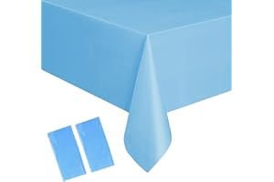 YAAVAAW 2 Piezas 137 * 274cm Mantel Desechable con Azul Claro,Mantel de Plastico Rectangular Impermeable y Antimanchas,Decoración de Mesa para Cumpleaños Infantil,Exterior Jardin,Fiesta,Bodas,Navidad