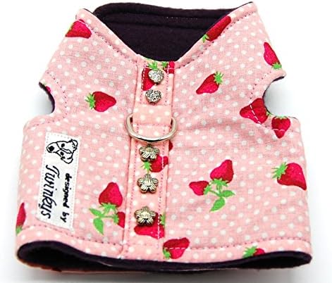 Twinkys Dog Style Harness XXS Pink White Polka Dots with Strawberries &amp; Flowers &amp; Hearts For Small Dogs