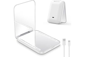 Benbilry Compact Mirror with Light, USB Rechargeable Travel Makeup Mirror with 1X/3X Magnifying & 3 LED Colors, Dimmable Magnetic Closing Memory Folding Pocket Mirror, Gift for Women, White