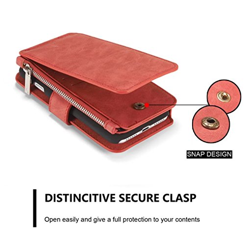 LOOKAY Apple iPhone 7(4,7″) Multifunktions PU Leder Handy Tasche Schutzhülle hülle und Geldbörse 2 in 1 – Rot - 3