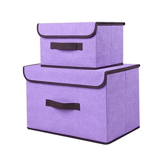 Baumwolle und Liene Aufbewahrungsbox Box mit Cap 2 Größe Kleidung Socken Spielzeug Snacks Kleinteile oraganier Set violett