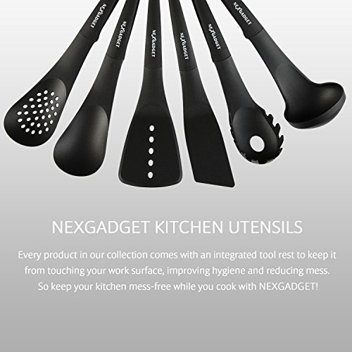 NexGadget Premium-6-Stücke Sets von Kochgeschirr mit Nylon Kochen Tools einschließlich Löffel, Turners, Tongs, Schneebesen, Schäler, Schaber - 4