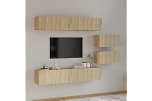 DJEKA 6pz Parete Attrezzata Soggiorno Mobili TV Soggiorno Moderni Sospesi Set di Mobili Porta TV in Legno Multistrato Rovere Sonoma