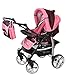 3-in-1 Travel System incl. Baby Pram with Swivel Wheels, Car Seat, Pushchair & Accessories, Dark Red & Pink