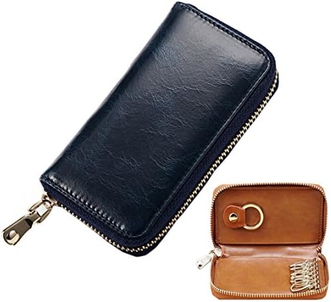 Lememogo Leather Key Case Zipper Classy Card Wallet Cash Coin Change Purse Pouch Car key Bag Keychain Holder for Men Boys Travel 12.2x2.5x7.5 cm (Royalblue)