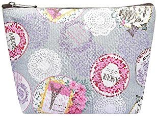 STYLISH MAKE-UP BAG VINTAGE PRINT POUCH COSMETIC TOILETRY BAG GIFTS (Canvas Large Grey)