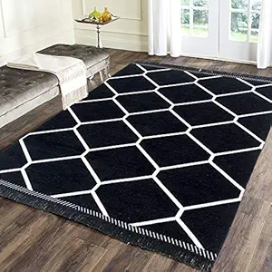 Zesture Bring Home Geometric Rug, Carpet with Tussles (Black, Chenille, 4.5 Feet X 7 Feet)