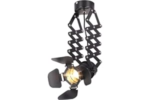 Aiskdan techo vintage lámpara E27, se puede subir y bajar foco techo, foco led interior de metal Luz blanca cálida, Adecuado para tienda, Sala de estar, Comedor (con fuente de luz)