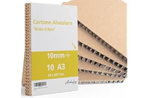 ANHELUS PAPER & DECO 10 A3 x Cartone nido d'ape 10 mm - 10 fogli Cartone Alveolare formato A3 (42 x 29,7 cm) - Pannelli rigido spesso 1cm