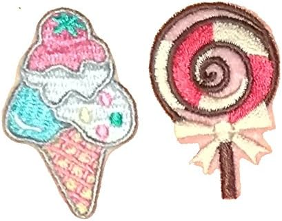 Ice Cream Cone and Lollypop Popsicle Iron on Sew on Embroidered Badge Applique Motif Patch from PatchWOW