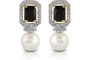 MUCH-MORE Fashion Latest Crystal Pearl Gold Plated Tops Earrings for Women Contemporary Stud Earrings for Girls