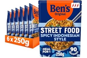 Ben's Original Street Food Indonesian Spicy ready in 90 seconds Noodles Ready Meal serves 1 multipack 6x 250g