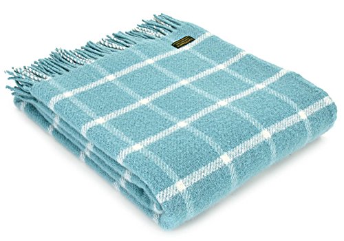 Tweedmill Textiles Windowpane Check - 100% Pure New Wool Throw/Blanket - Spearmint Blue - British Ma Tweedmill Textiles Windowpane Check - 100% Pure New Wool Throw/Blanket - Spearmint Blue - British Ma