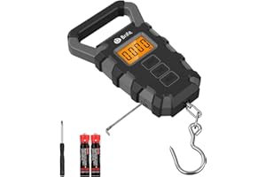 Brifit Balance de Pêche Numérique 50 KG, Balance à Bagages avec Ruban à Mesurer de 1 Mètre, Balance de Pêche Étanche avec Poignée Antidérapante, Balance Électronique avec Écran LCD Rétroéclairé - Gris