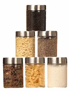 PEARLPET Transparent Plus Jar Container for Kitchen Storage Set with Stainless Steel Matt Finish Cap, 200 ML 3Pcs, 300 ML 3Pcs - Set of 6 Pieces