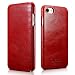 Produktbild iPhone7 Tasche : Icarer [Gekrümmte Kante Jahrgang Serie] Rindsleder Schlank Klappverschluss Echt Leder Hülle für iPhone 7 4.7 zoll (iPhone 7 Plus, Rot)