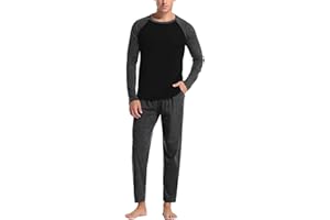 DARRINGLS Pyjama long pour homme - En coton - Manches longues - Avec poche - Pantalon de pyjama - 2 pièces - Vêtement de nuit pour homme - Long coton - Pyjama à manches longues - Pantalon de pyjama avec poche