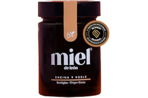 Miel pura de Abeja. Mieles de encina y roble Bio 450g Miel de Leon. Mieles de Abeja 100% Natural y Ecológica. Producto Artesano de Cosecha Propia. Sabor Leñoso - Aroma Intenso. Origen: El Bierzo.