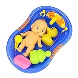 6 Pcs Kid Children Plastic Baby Doll in Bath Tub with Shower Accessories Set Pretend Play Toy Random Color