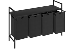 STEELSØN Rigil Wäschesammler 4 Fächer – Wäschekorb mit 1 Ablage – 4x 40 L Wäscheboxen in schwarz – Metall Wäschesortierer – ausziehbare & herausnehmbare Wäschesäcke – Schmutzwäschebehälter
