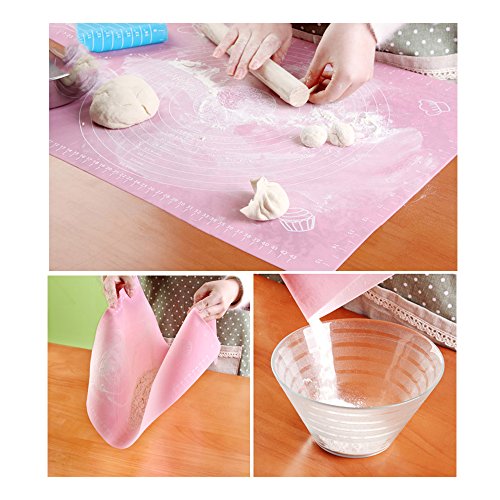 ilauke DIY Silikonpad Teigmatte 50*40cm mit Größe Zeichnen und Teigroller Rolling Pin 33cm Ausrollstab Silikon-Arbeitsmatte Fondant ausrollen Tortendeko Ausstecher Ausstechform Modellierwerkzeug (set rosa) - 7